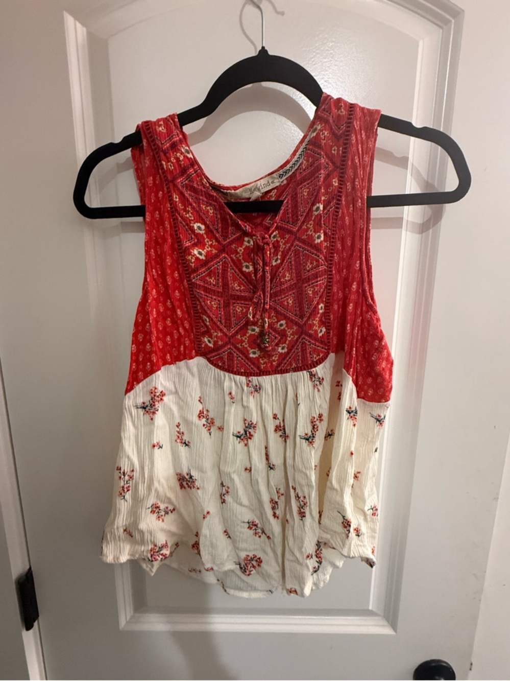 Boho Floral Red and Cream Sleeveless Top
